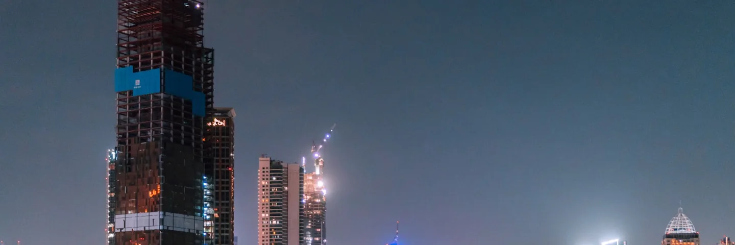 Jakarta financial district skyline illuminated at night